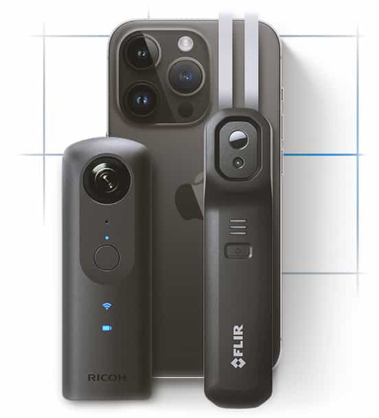 iPhone Pro with Flir thermal imaging camera and Richo 360 camera iPhone Pro with Flir thermal imaging camera and Richo 360 camera