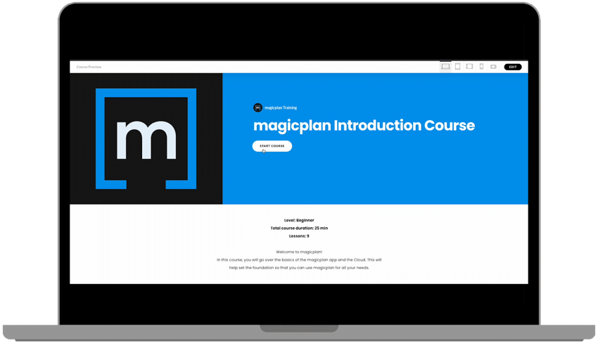 mackbook pro with magicplan e-courses tab with magicplan app loho