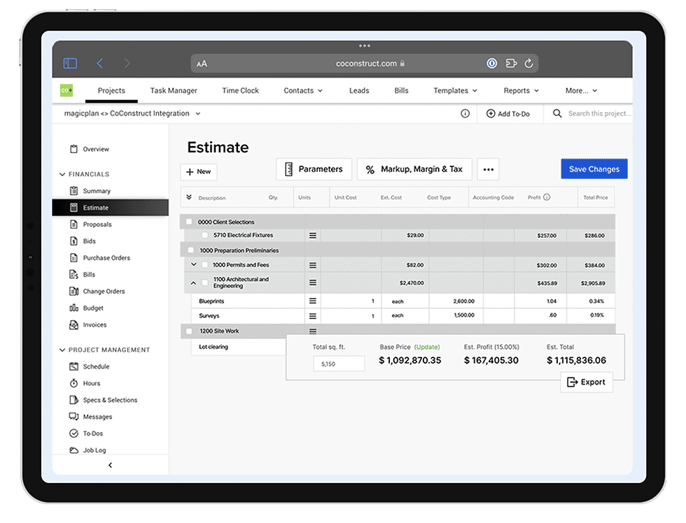 ipad integration with coconstruct platform with magicplan with estimate cost break down ipad integration with coconstruct platform with magicplan with estimate cost break down